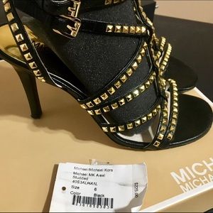 Michael Kors Alexi Heel Gold studded strap heels